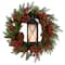 28" Berries & Pine Christmas Wreath with Lantern & Included LED Candle